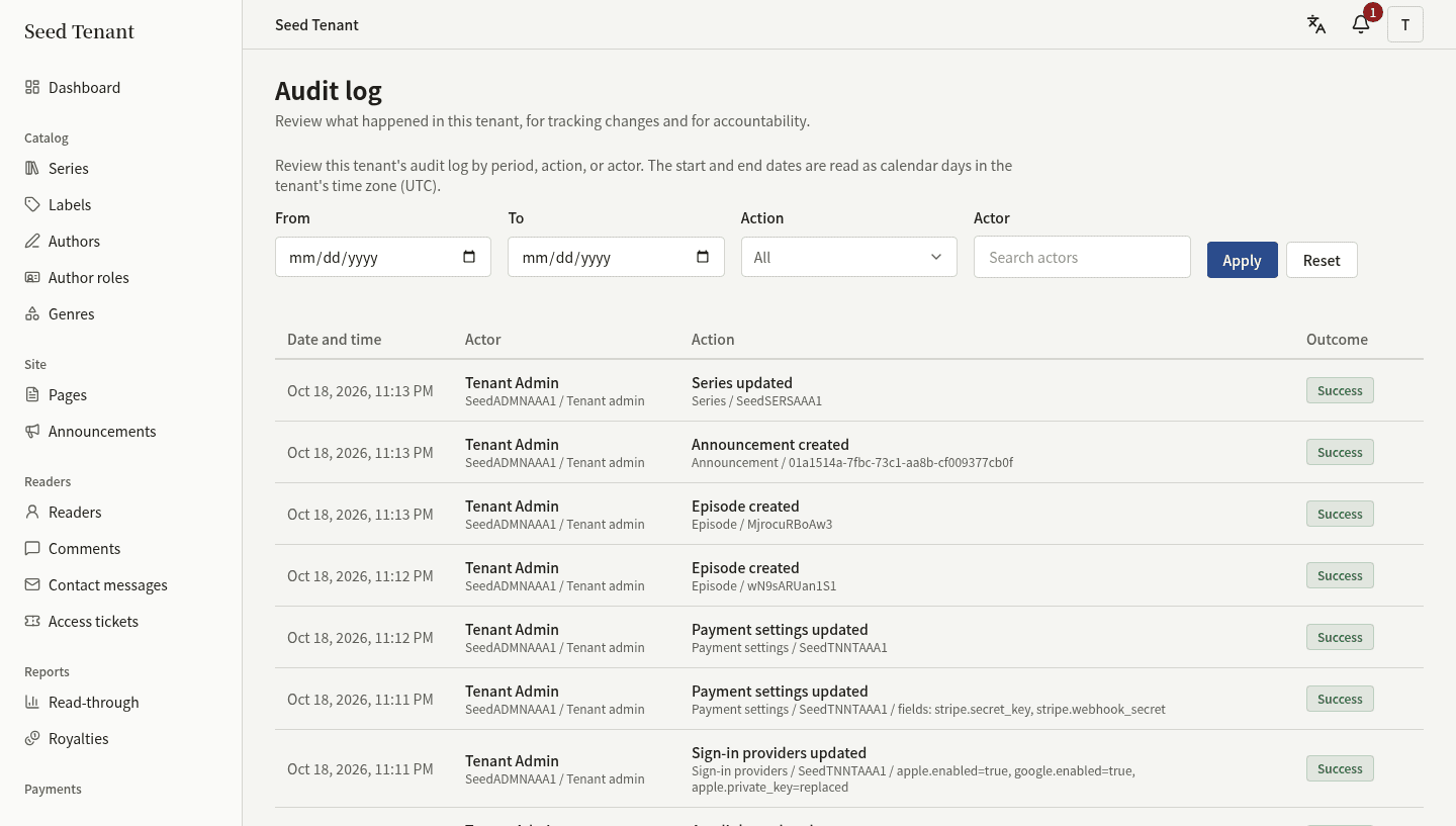 Audit log