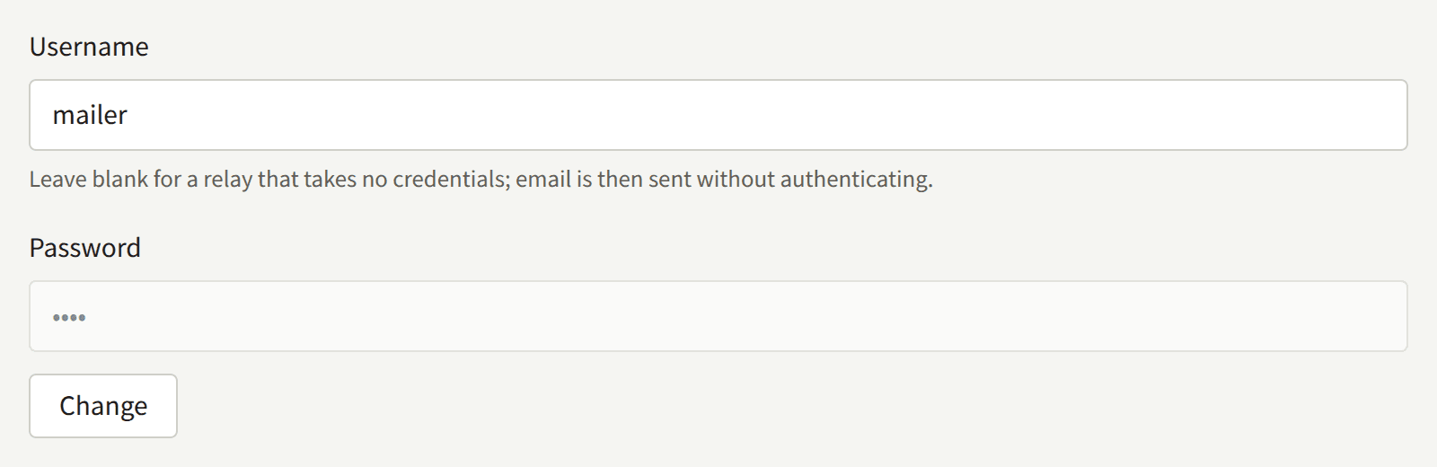 Username and Password with a password saved: the password is hidden, with Change under it.