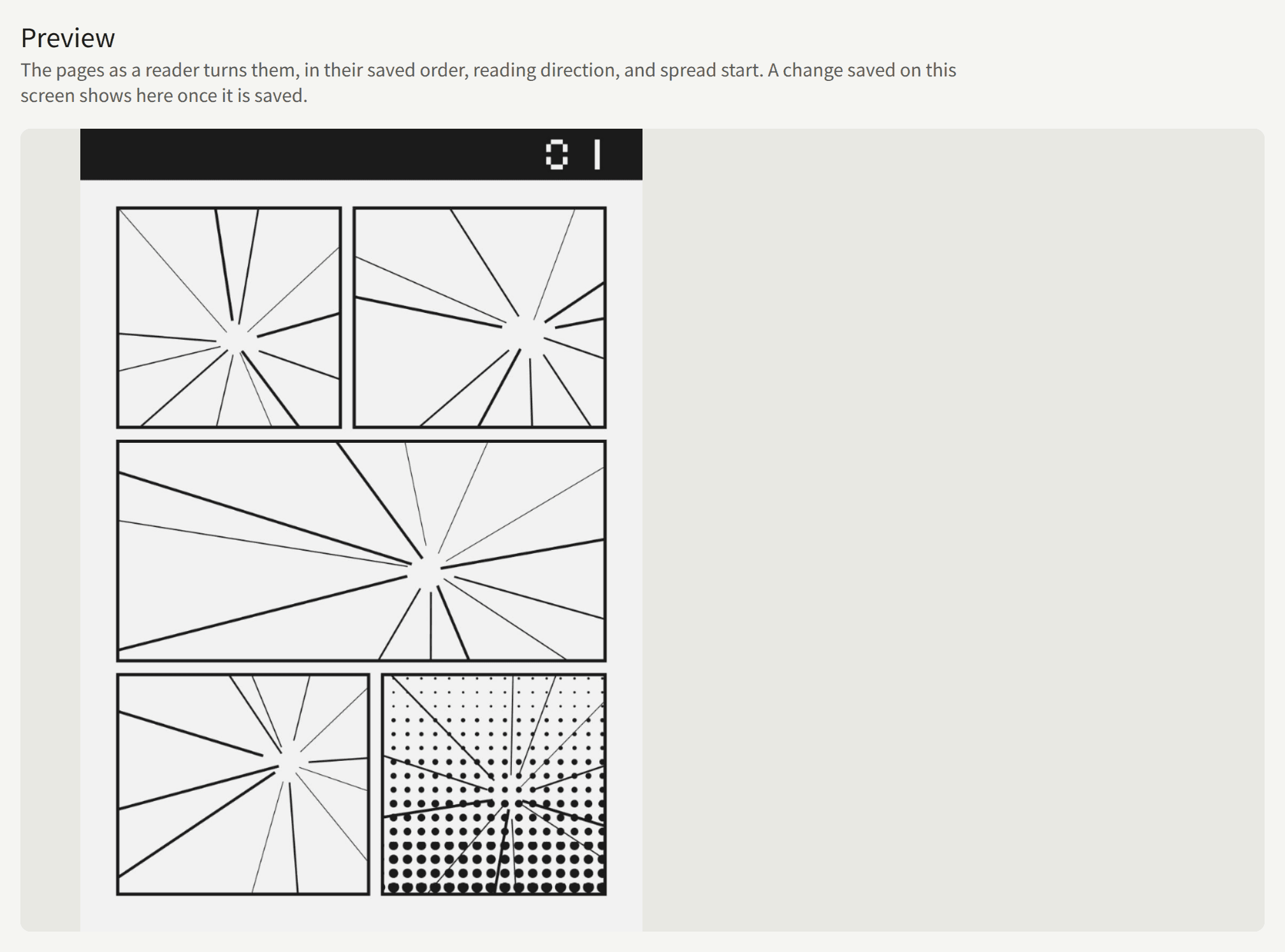 The Preview section of an episode: the first page alone on the viewer, as the episode's spreads start from the second.